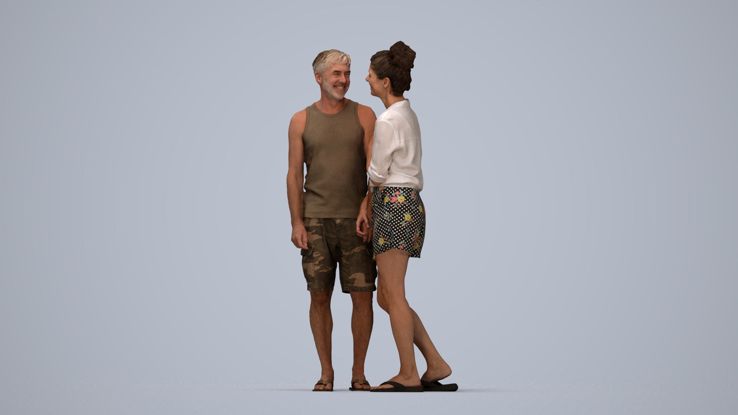 3D people model woman casual couple, scanned human for 3ds Max rendering, top-down view render