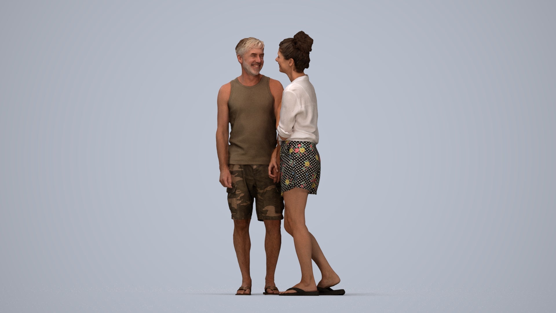 3D people model woman casual couple, scanned human for 3ds Max rendering, top-down view render