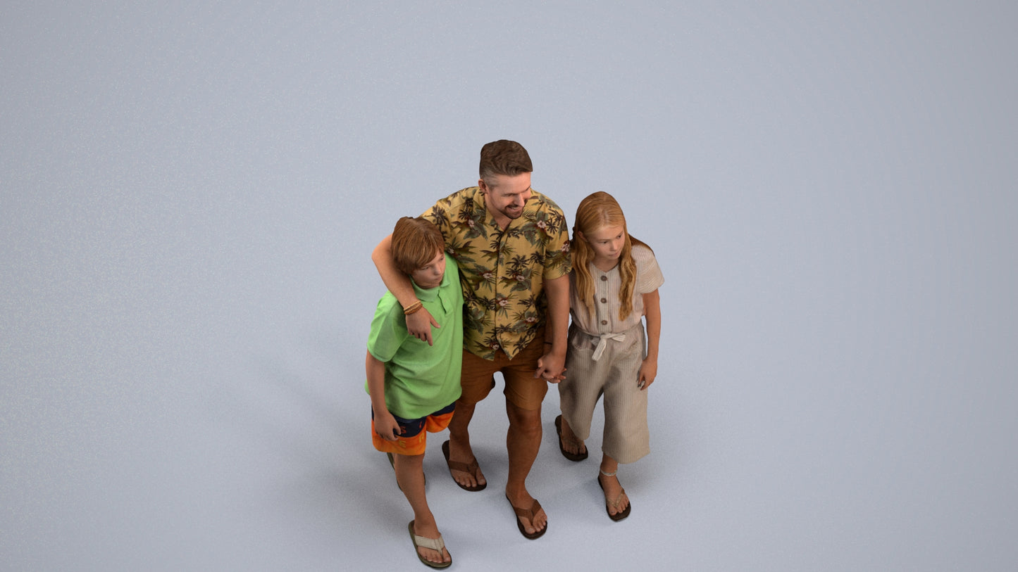 3D scanned girl kids, photorealistic archviz people for Enscape and SketchUp, back view render