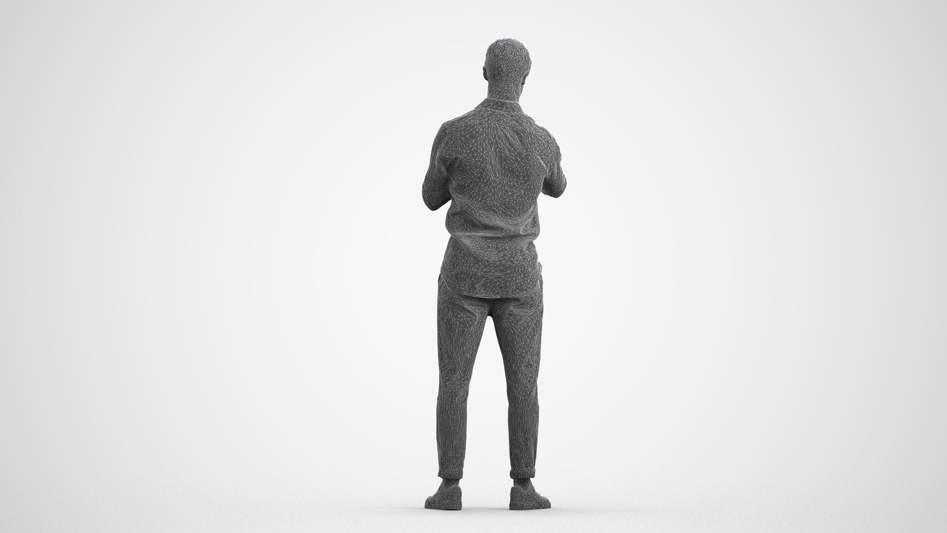 photogrammetry 3D man casual standing, realistic human model archviz FBX, wireframe front view