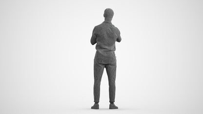 photogrammetry 3D man casual standing, realistic human model archviz FBX, wireframe front view