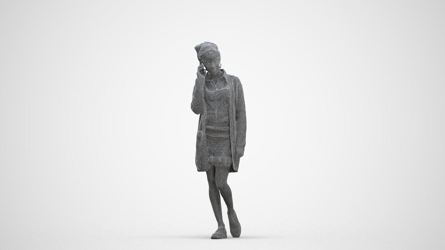 3D people model woman casual walking, scanned human for 3ds Max rendering, three-quarter front view render