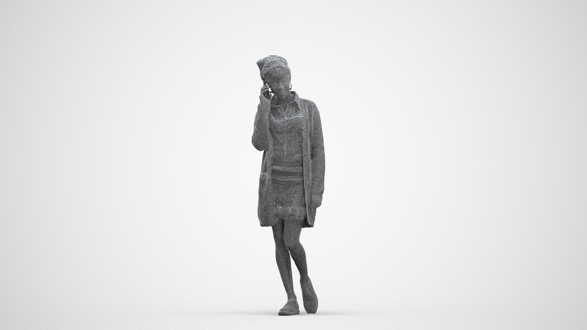 3D people model woman casual walking, scanned human for 3ds Max rendering, three-quarter front view render