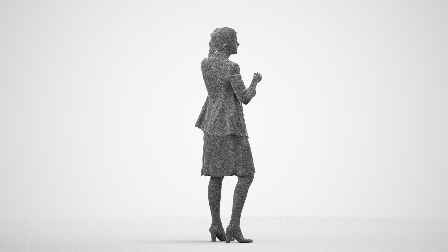 3D scanned woman business, photorealistic archviz people for Enscape and SketchUp, wireframe side view