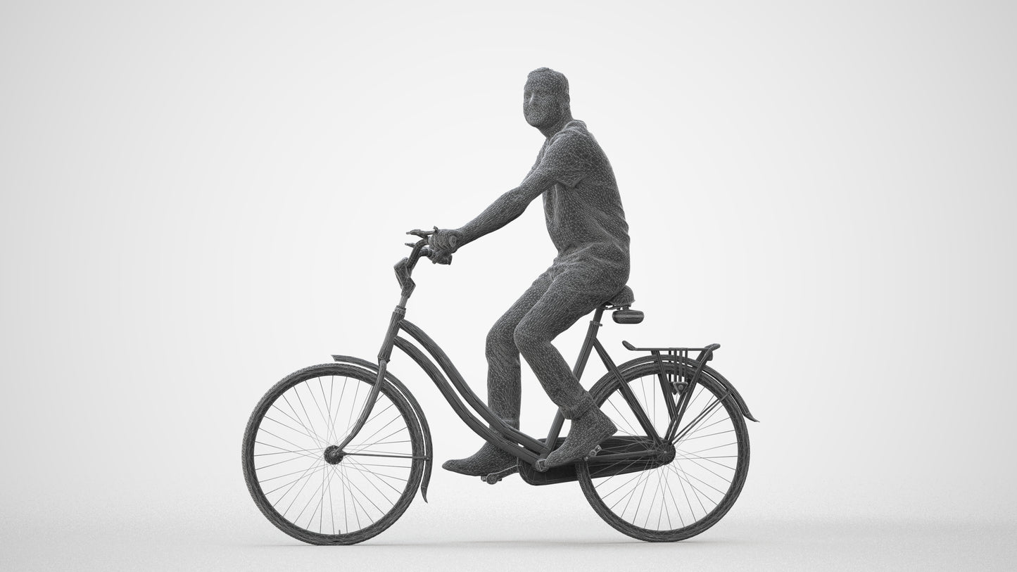 scanned 3D man casual cycling, photogrammetry people for Enscape and V-Ray, square thumbnail