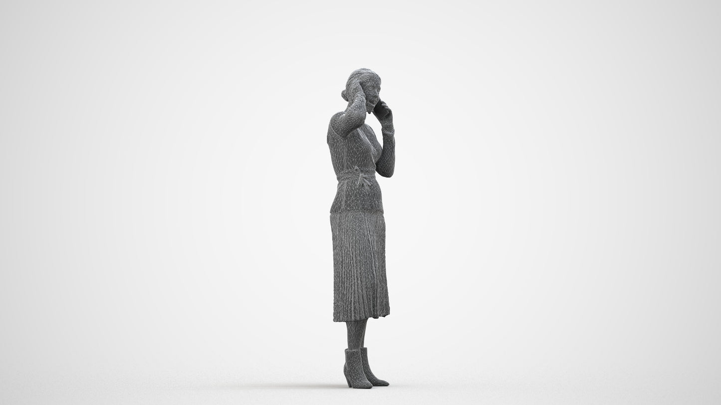 3D people model woman casual standing, scanned human for 3ds Max rendering, wireframe side view