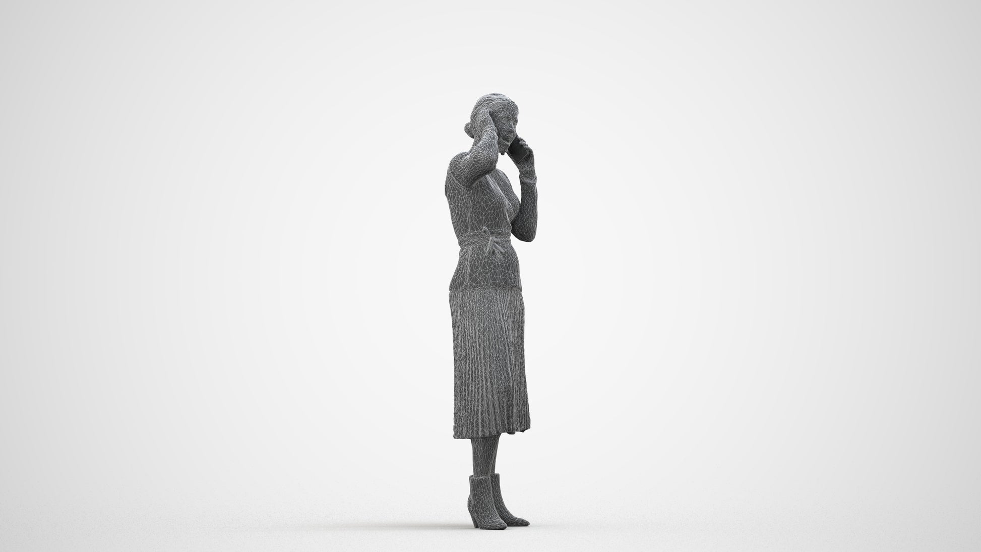 3D people model woman casual standing, scanned human for 3ds Max rendering, wireframe side view