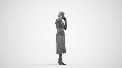 3D people model woman casual standing, scanned human for 3ds Max rendering, wireframe side view