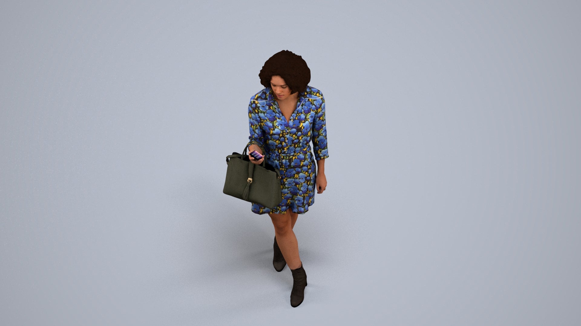 photogrammetry 3D woman casual walking, realistic human model archviz FBX, back view render