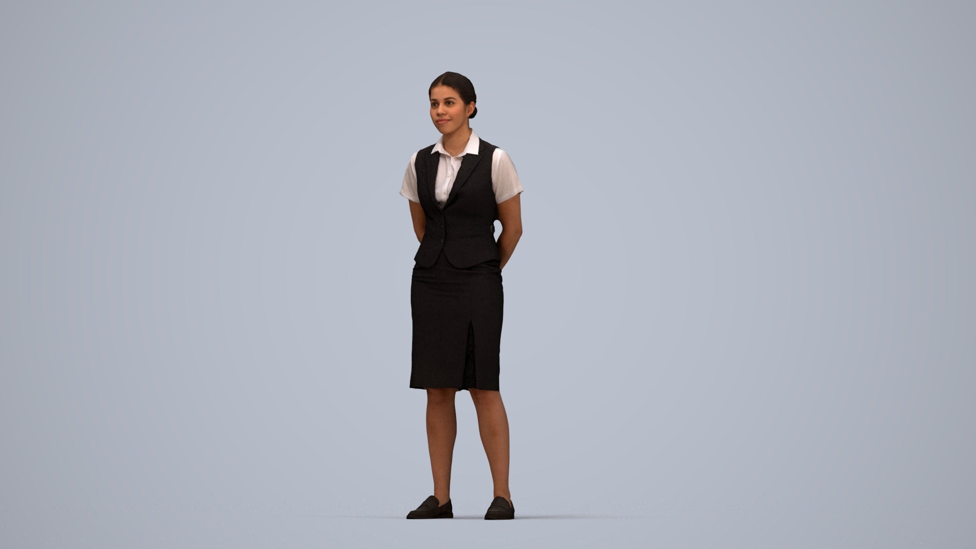 realistic 3D people woman hospitality, render-ready for V-Ray and Corona, FBX OBJ, top-down view render