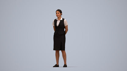 realistic 3D people woman hospitality, render-ready for V-Ray and Corona, FBX OBJ, top-down view render
