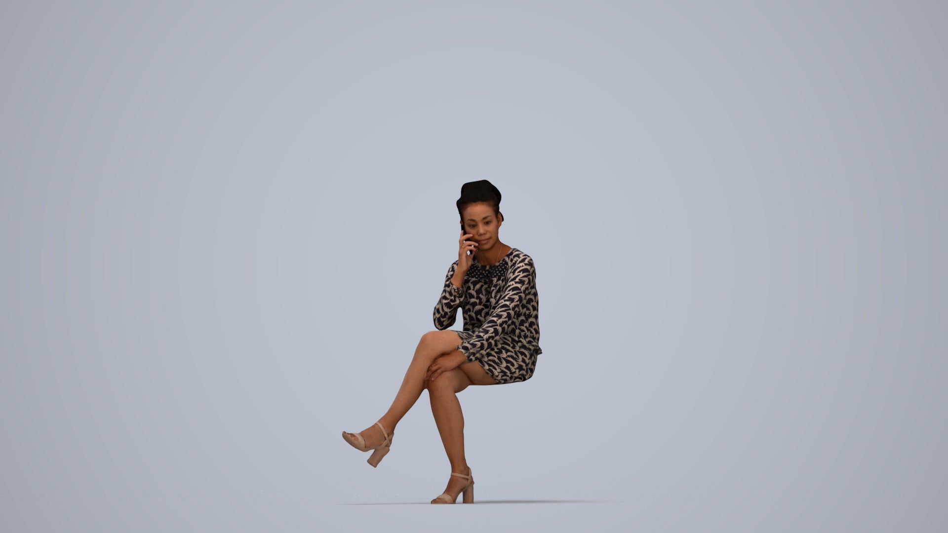 3D people model woman casual sitting, scanned human for 3ds Max rendering, top-down view render