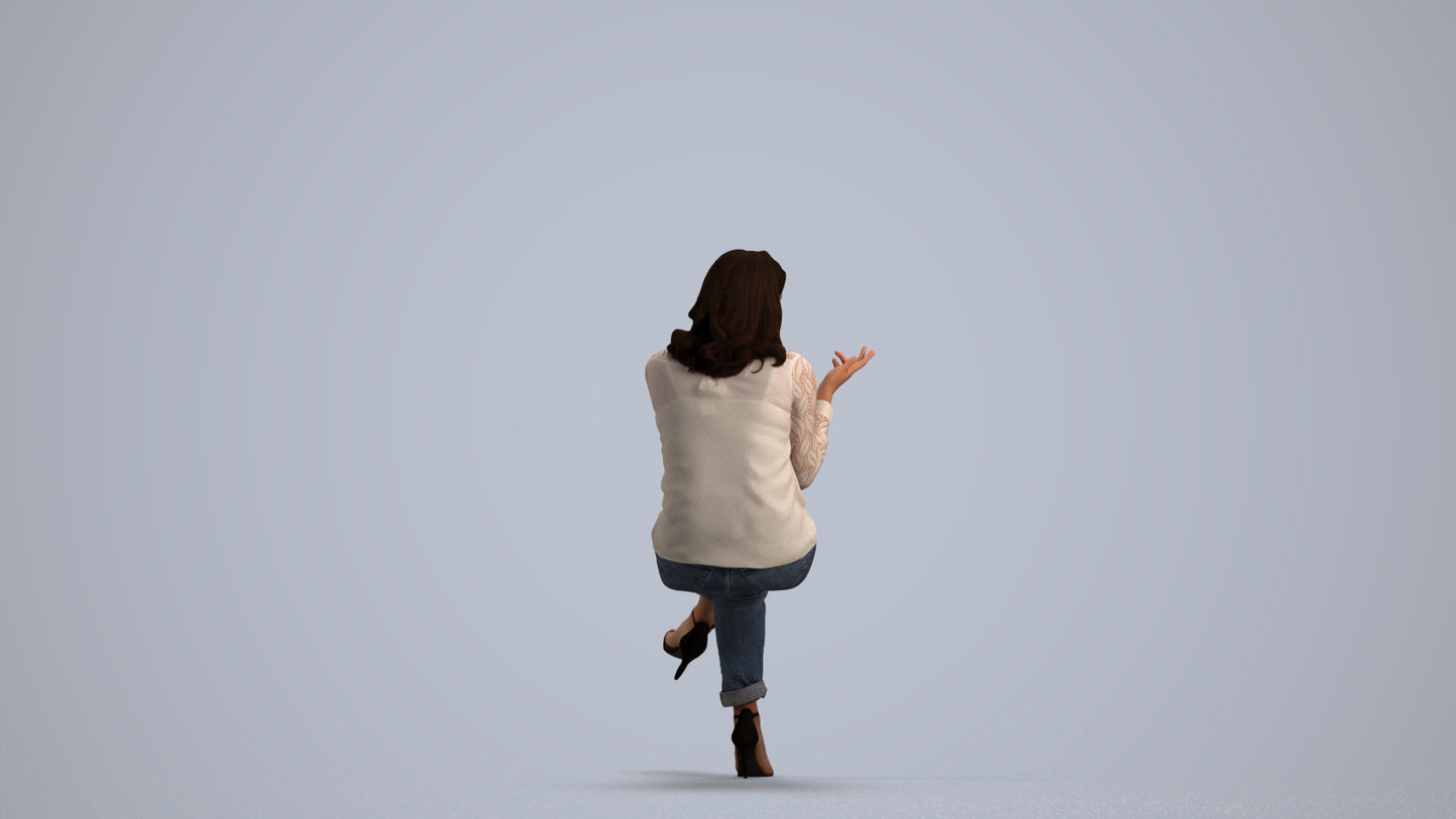 realistic 3D people woman casual sitting, render-ready for V-Ray and Corona, FBX OBJ, front view render