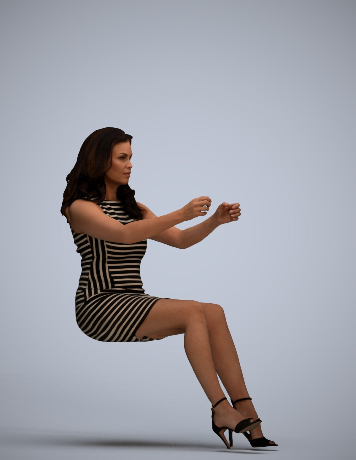 3D scanned woman driving casual, photorealistic archviz people for Enscape and SketchUp