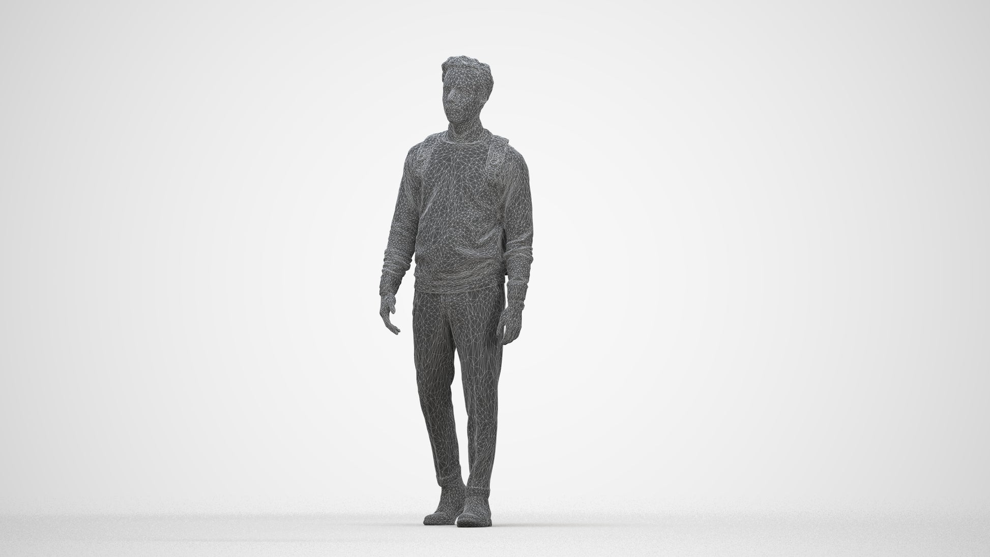 realistic 3D human man casual walking, archviz people FBX OBJ for Blender, wireframe back view