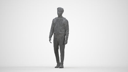 realistic 3D human man casual walking, archviz people FBX OBJ for Blender, wireframe back view