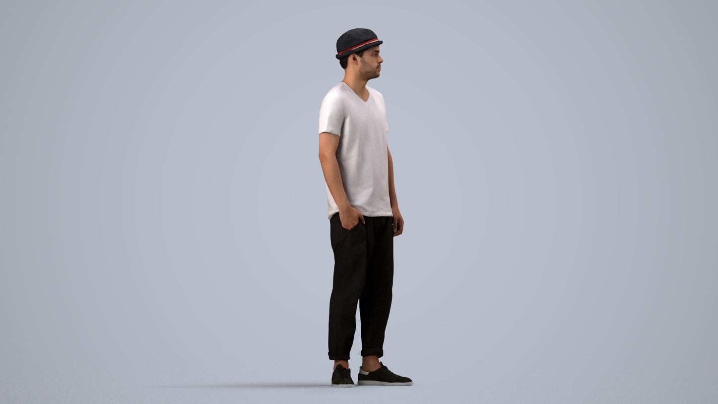 photogrammetry 3D man casual standing, realistic human model archviz FBX, side view render