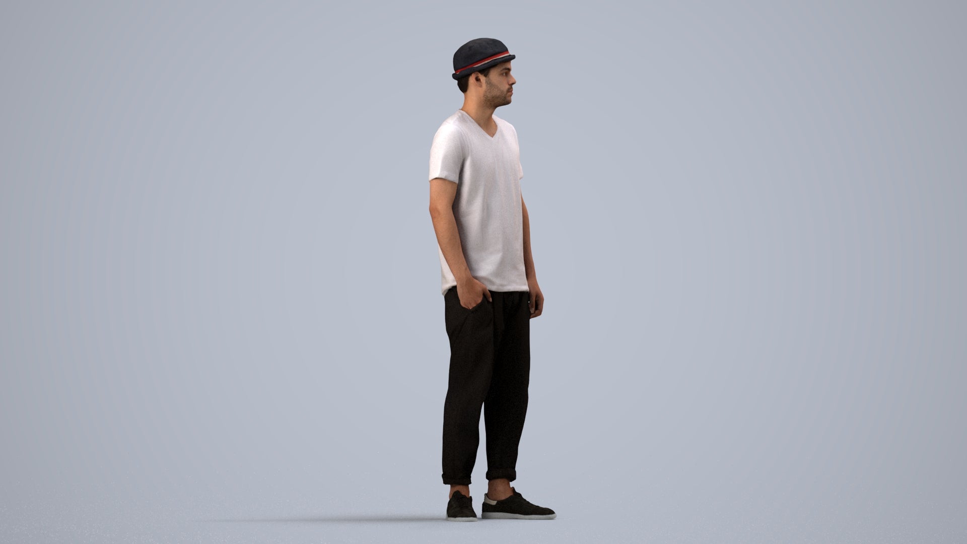 photogrammetry 3D man casual standing, realistic human model archviz FBX, side view render
