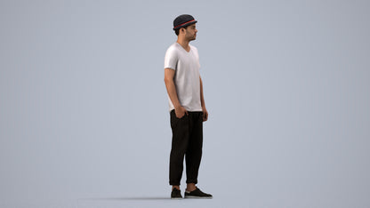 photogrammetry 3D man casual standing, realistic human model archviz FBX, side view render