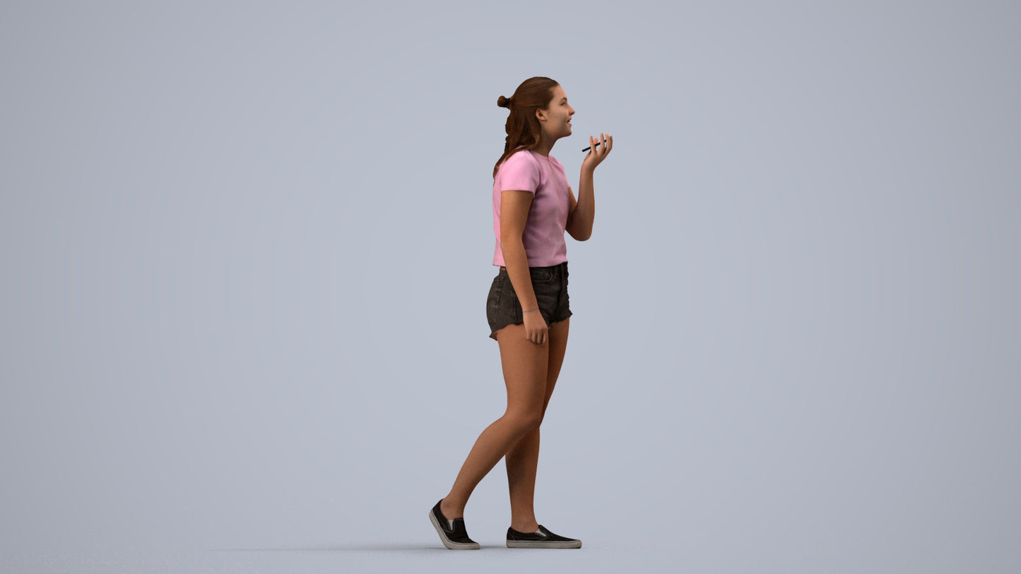 3D people model girl casual standing, scanned human for 3ds Max rendering, side view render
