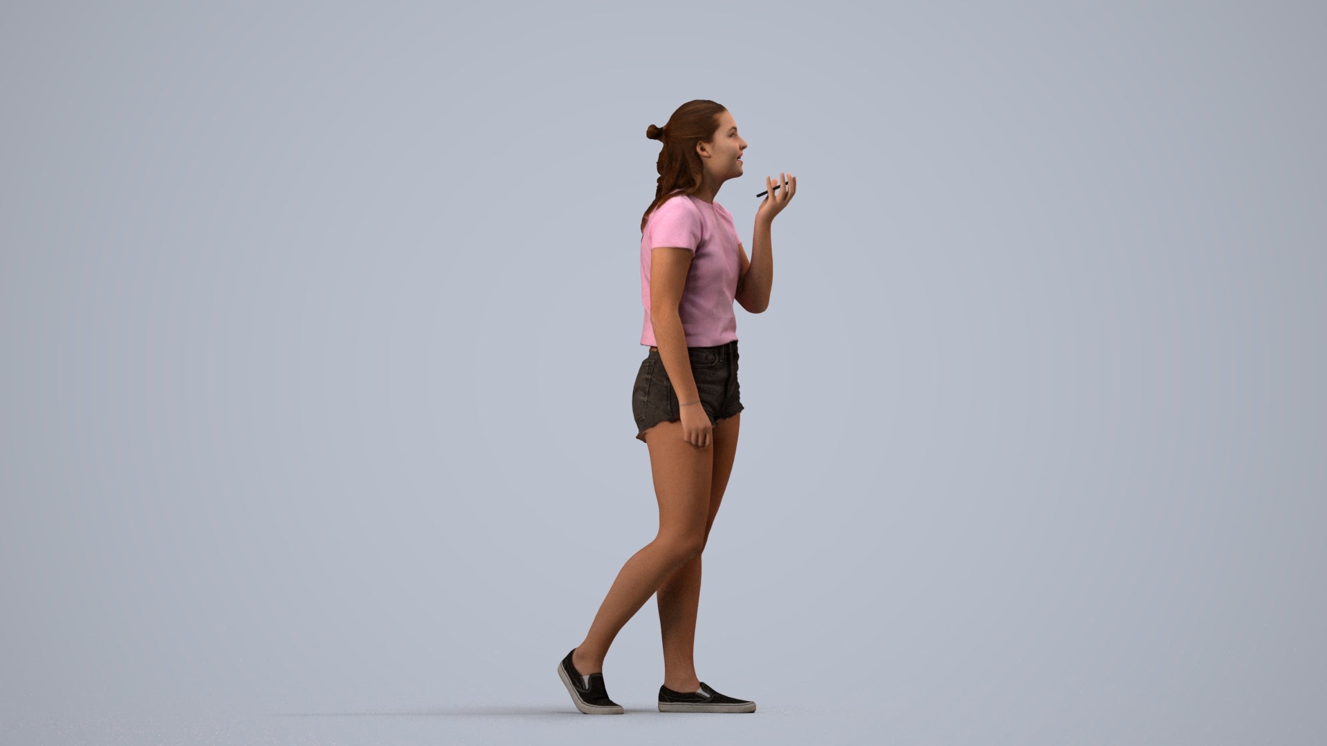 3D people model girl casual standing, scanned human for 3ds Max rendering, side view render