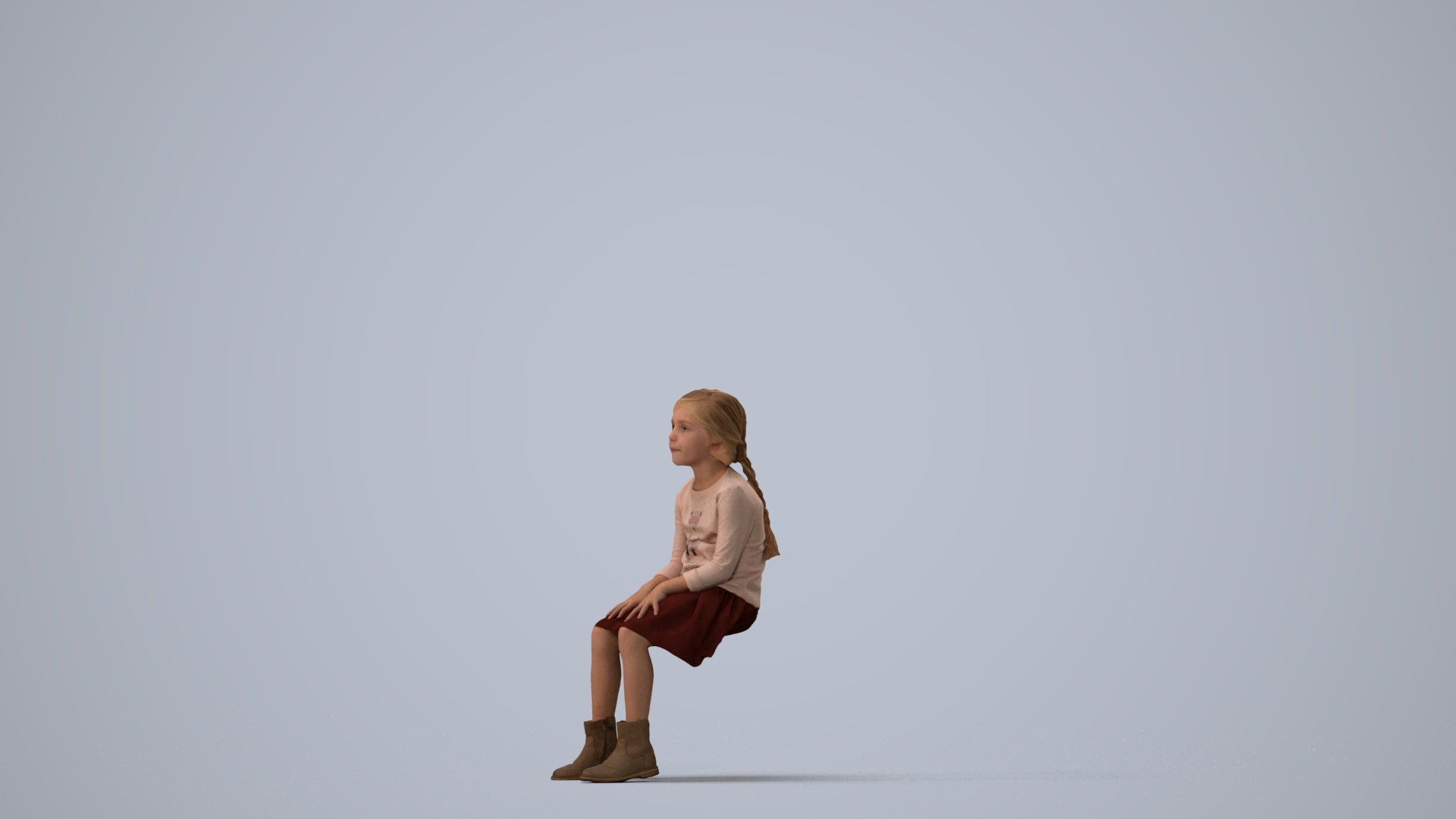 realistic 3D human girl casual kids, archviz people FBX OBJ for Blender, three-quarter view render
