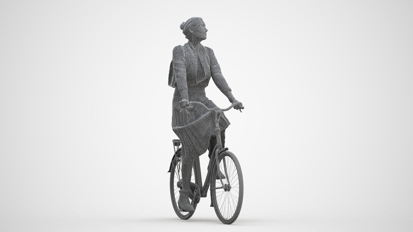 realistic 3D human woman casual cycling, archviz people FBX OBJ for Blender, three-quarter front view render