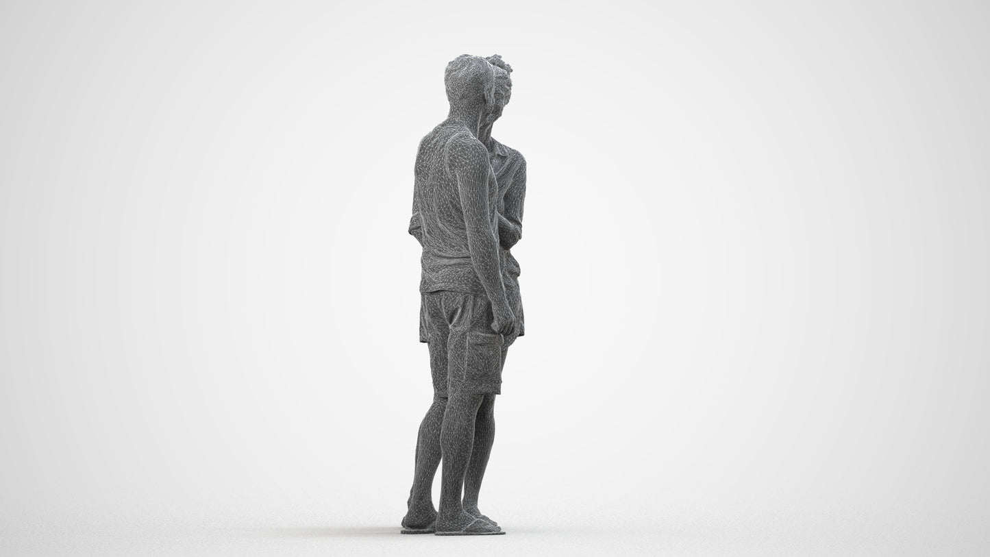 3D people model woman casual couple, scanned human for 3ds Max rendering, wireframe side view
