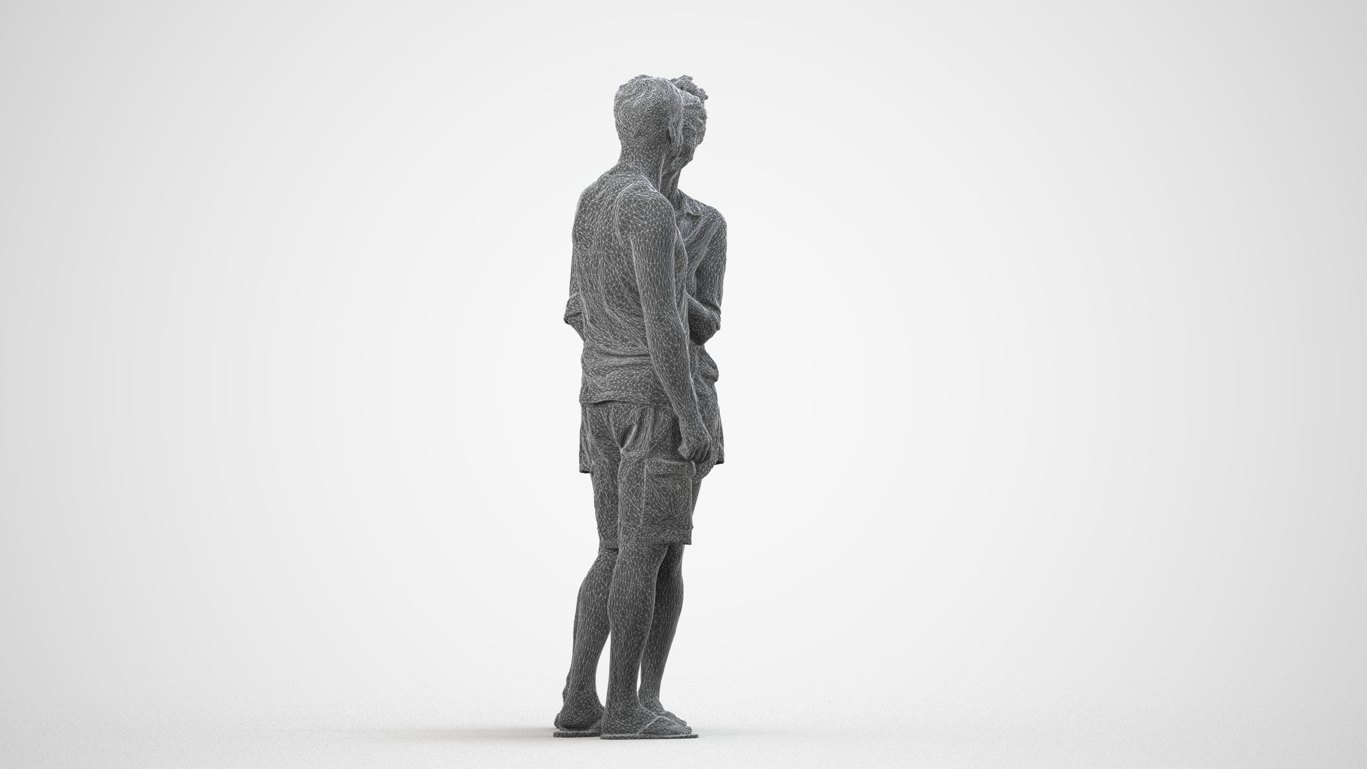 3D people model woman casual couple, scanned human for 3ds Max rendering, wireframe side view