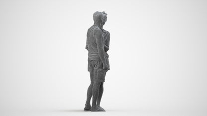 3D people model woman casual couple, scanned human for 3ds Max rendering, wireframe side view