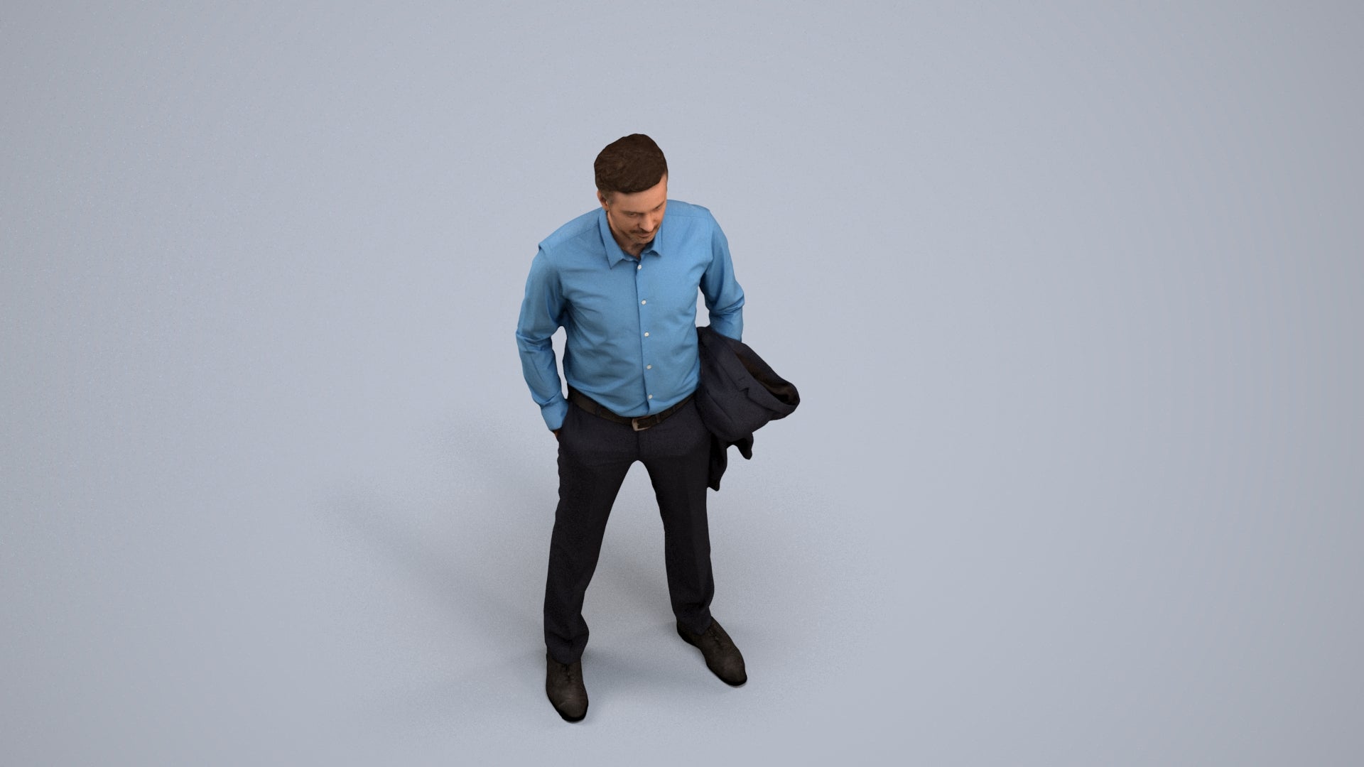 photogrammetry 3D man business, realistic human model archviz FBX, back view render