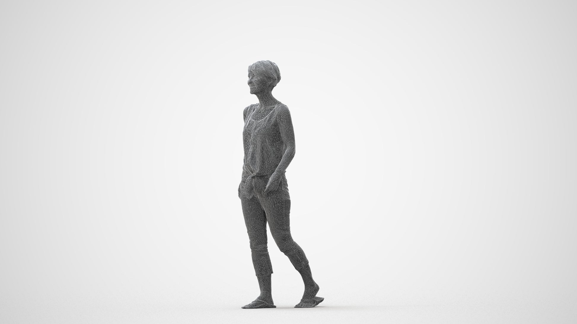 3D human model senior woman walking, photogrammetry scanned person for archviz, square thumbnail