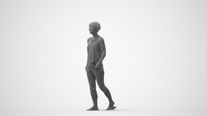3D human model senior woman walking, photogrammetry scanned person for archviz, square thumbnail
