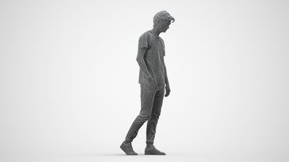 realistic 3D people man casual walking, render-ready for V-Ray and Corona, FBX OBJ, wireframe side view
