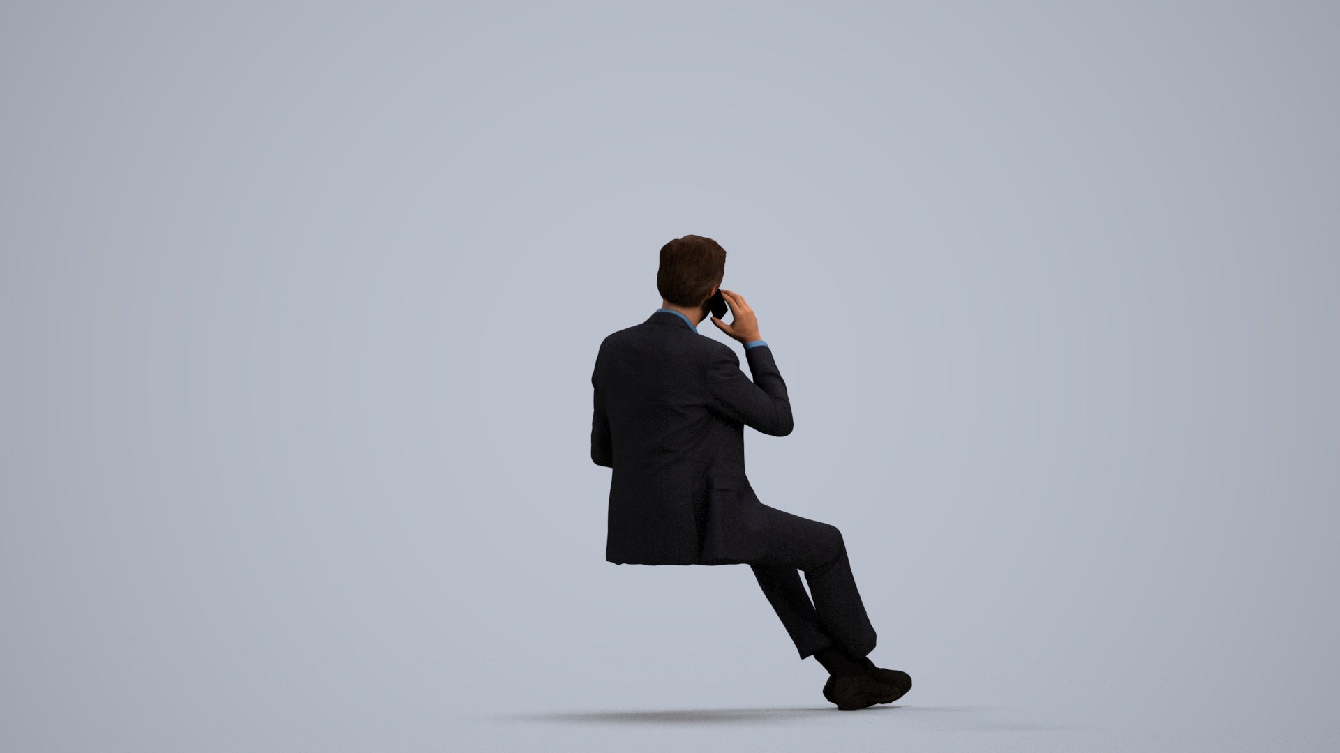 3D human model man business sitting, photogrammetry scanned person for archviz, front view render