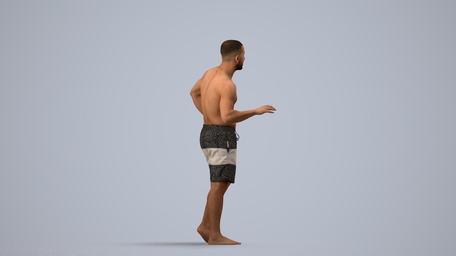 realistic 3D human man pool, archviz people FBX OBJ for Blender, side view render