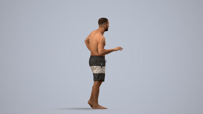 realistic 3D human man pool, archviz people FBX OBJ for Blender, side view render