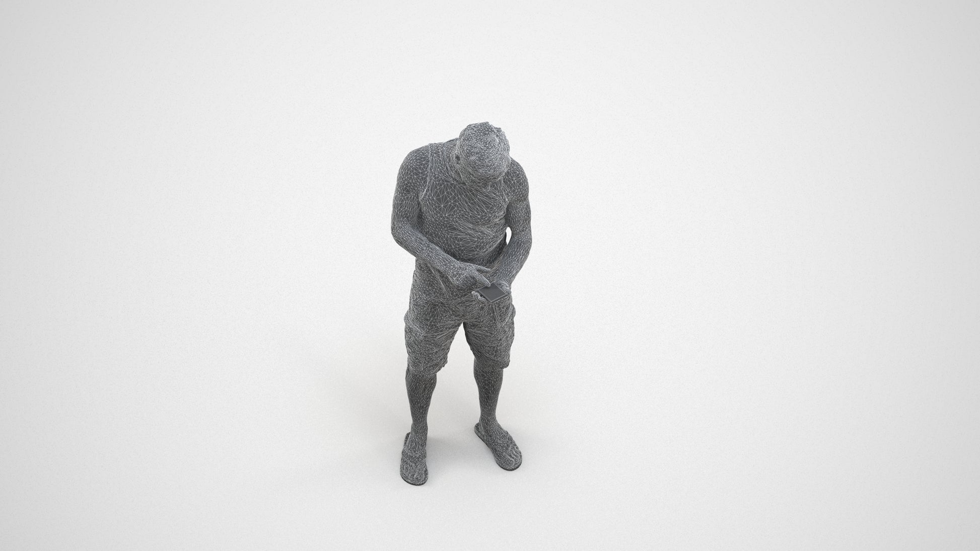 photogrammetry 3D man casual standing, realistic human model archviz FBX, wireframe three-quarter view