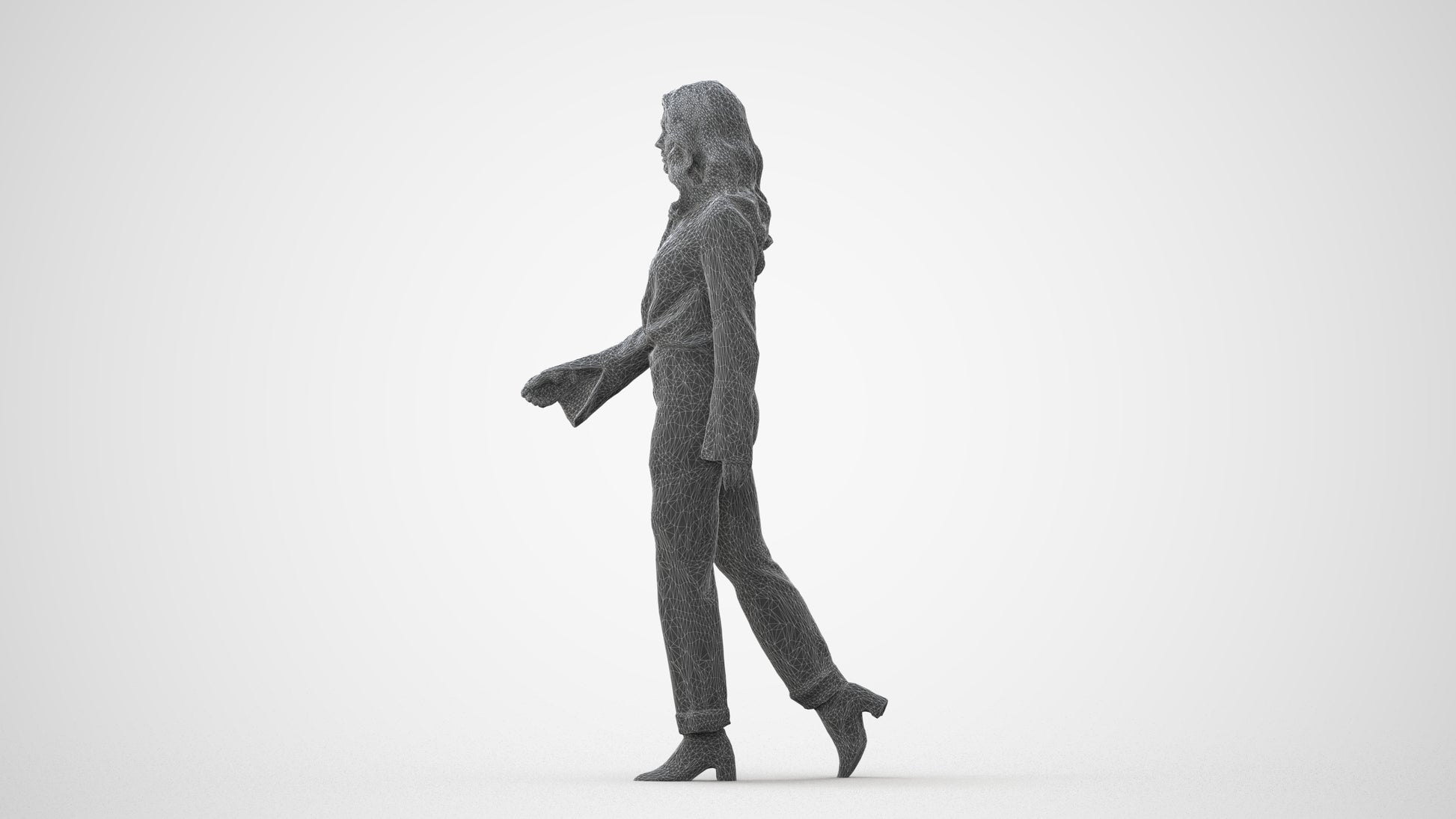3D human model woman casual walking, photogrammetry scanned person for archviz, square thumbnail