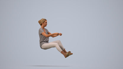 3D human model woman casual driving, photogrammetry scanned person for archviz, side view render