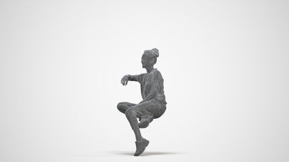 3D scanned woman sitting casual, photorealistic archviz people for Enscape and SketchUp, three-quarter front view render