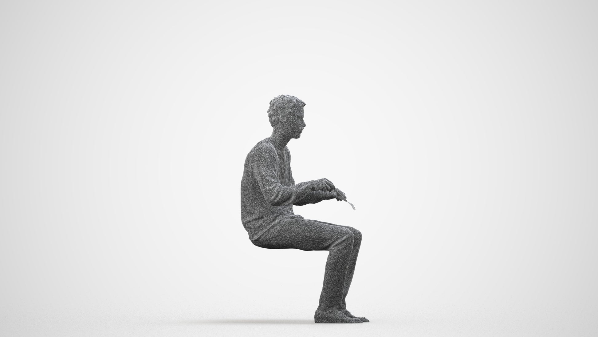 scanned 3D man casual sitting, photogrammetry people for Enscape and V-Ray, wireframe side view