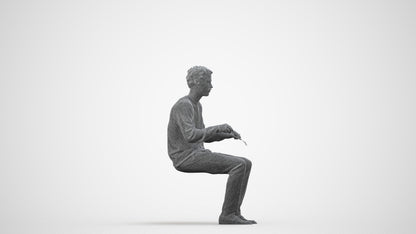 scanned 3D man casual sitting, photogrammetry people for Enscape and V-Ray, wireframe side view