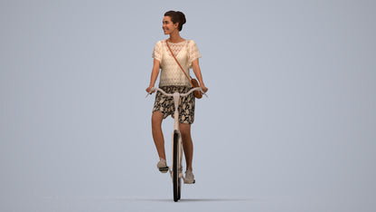 realistic 3D people woman formal cycling, render-ready for V-Ray and Corona, FBX OBJ, top-down view render