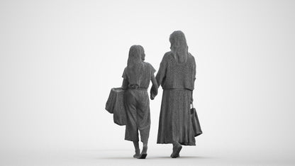 3D human model girl casual shopping, photogrammetry scanned person for archviz, wireframe front view