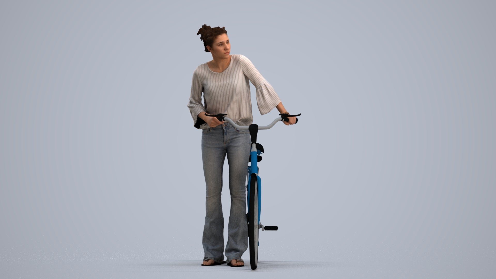 realistic 3D people woman casual cycling, render-ready for V-Ray and Corona, FBX OBJ, standing pose render