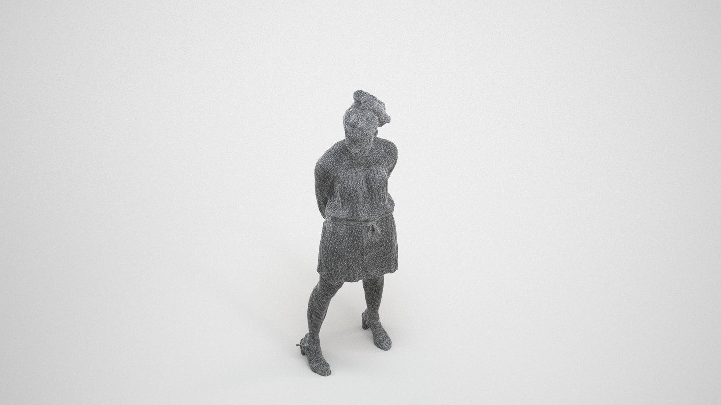3D people model woman casual standing, scanned human for 3ds Max rendering, wireframe three-quarter view