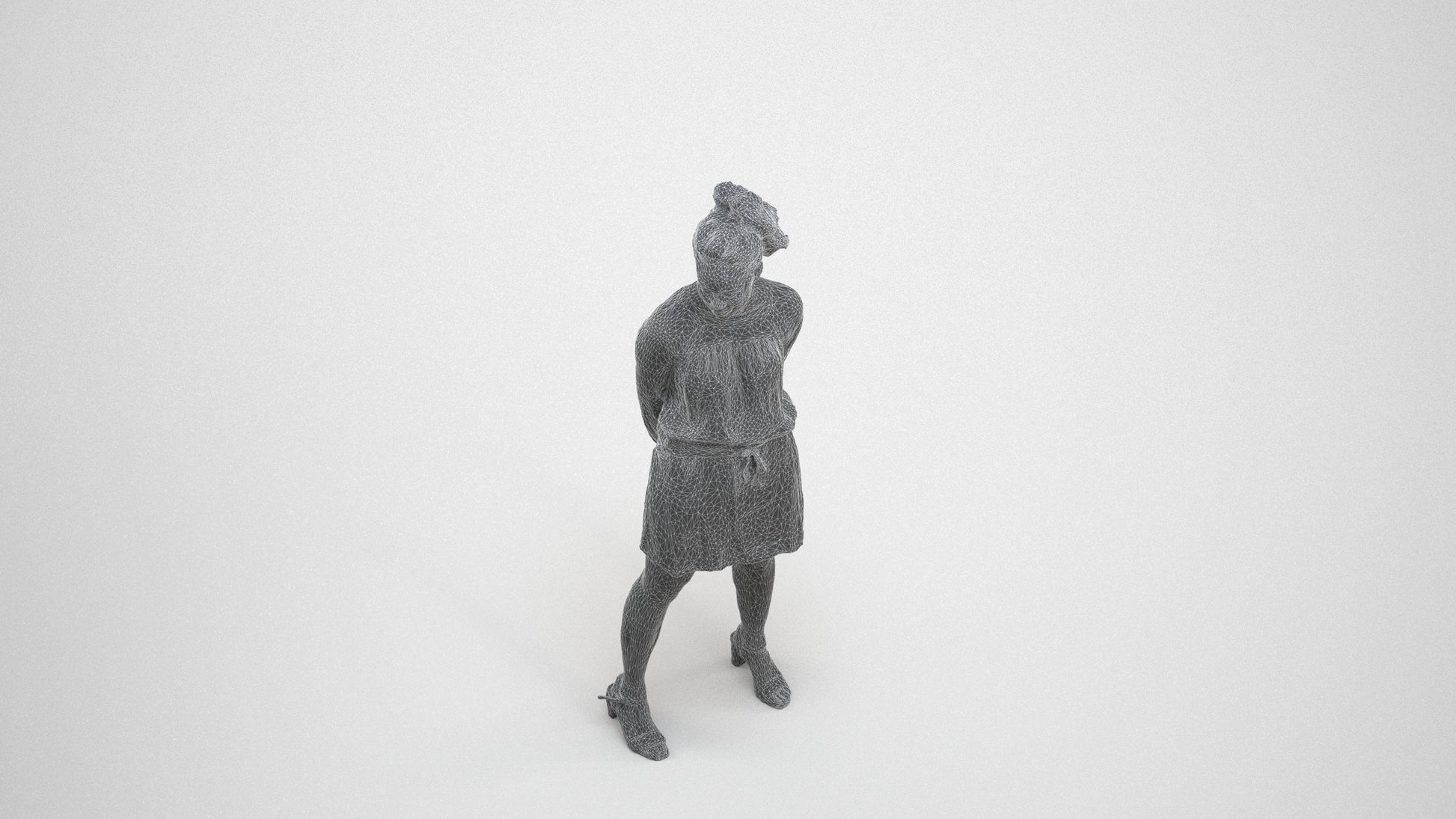 3D people model woman casual standing, scanned human for 3ds Max rendering, wireframe three-quarter view