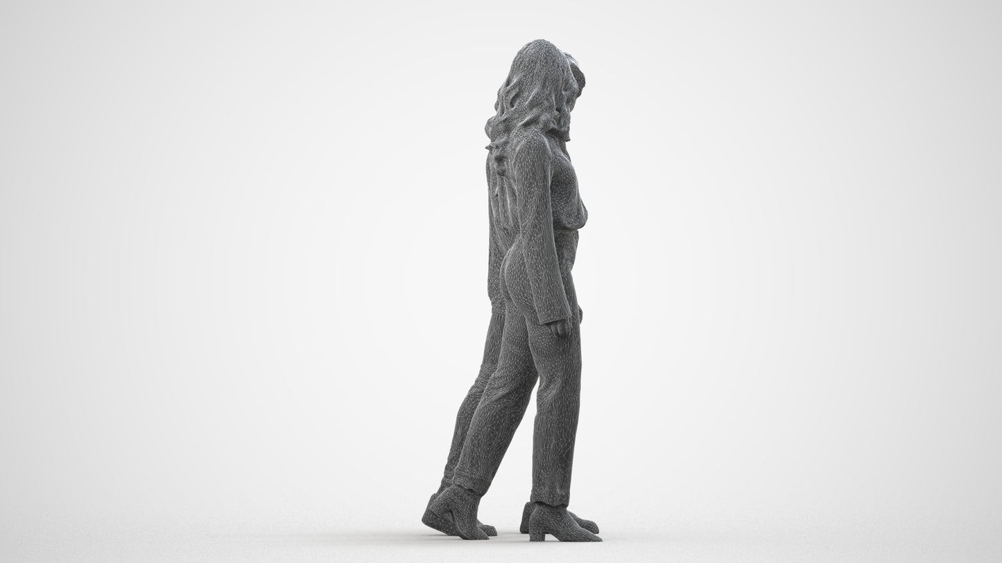 3D human model woman casual couple, photogrammetry scanned person for archviz, wireframe side view