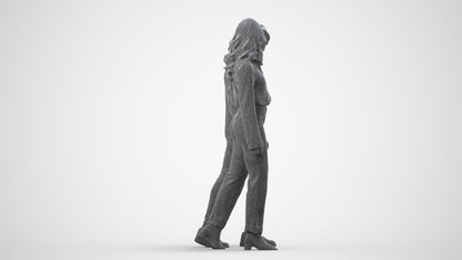 3D human model woman casual couple, photogrammetry scanned person for archviz, wireframe side view